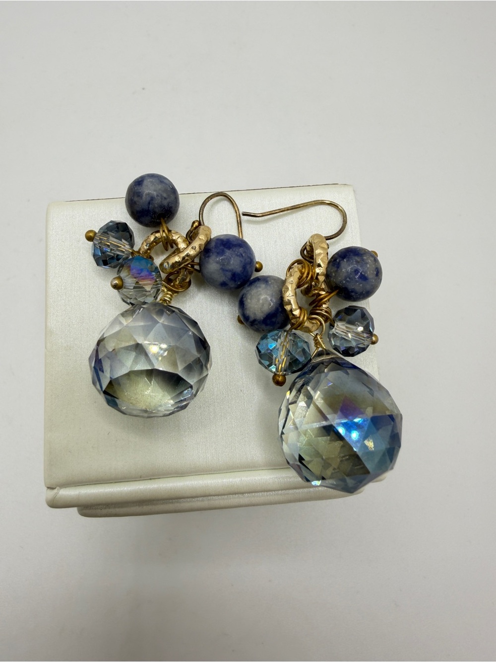 Gold over Sterling silver stamped hooks, crystal and sodalite dangle earrings! - Picture 5 of 16
